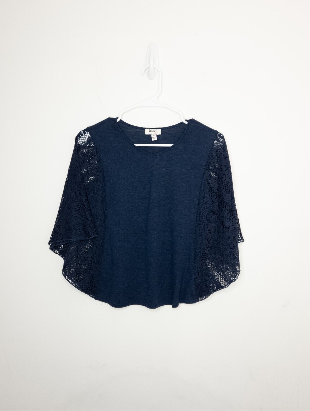 Speechless Girls Lace Sleeve Blouse Size Extra Large Navy Blue
